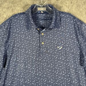 Peter Millar Shirt Mens Size Medium Blue Summer Comfort Polo Shark Print